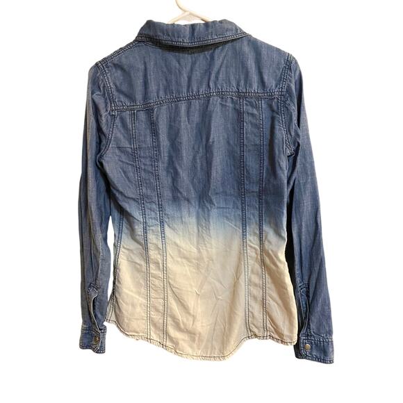 Life in Progress Womens Snap Front Ombre Long Sleeve Blue White Shirt Small - Picture 4 of 10